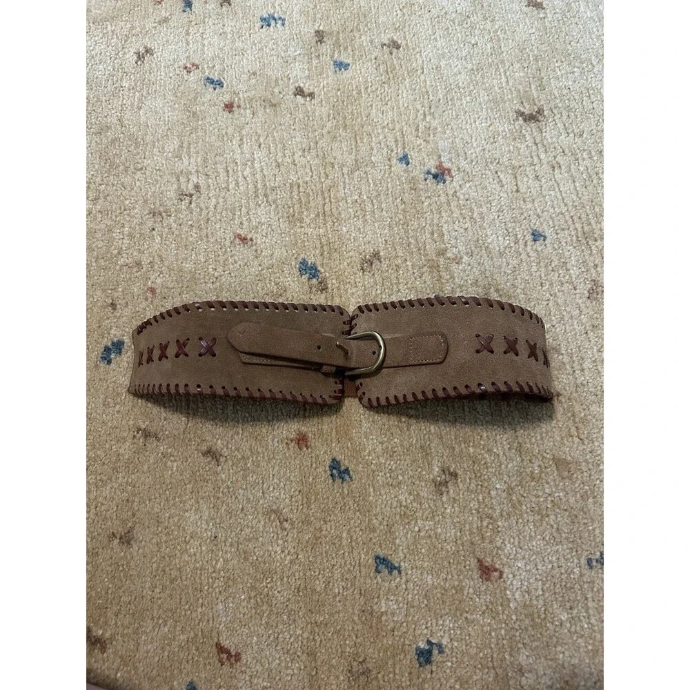 Anthropologie Brown Suede Leather Western Chunky Belt Size M/L Boho Cowgirl